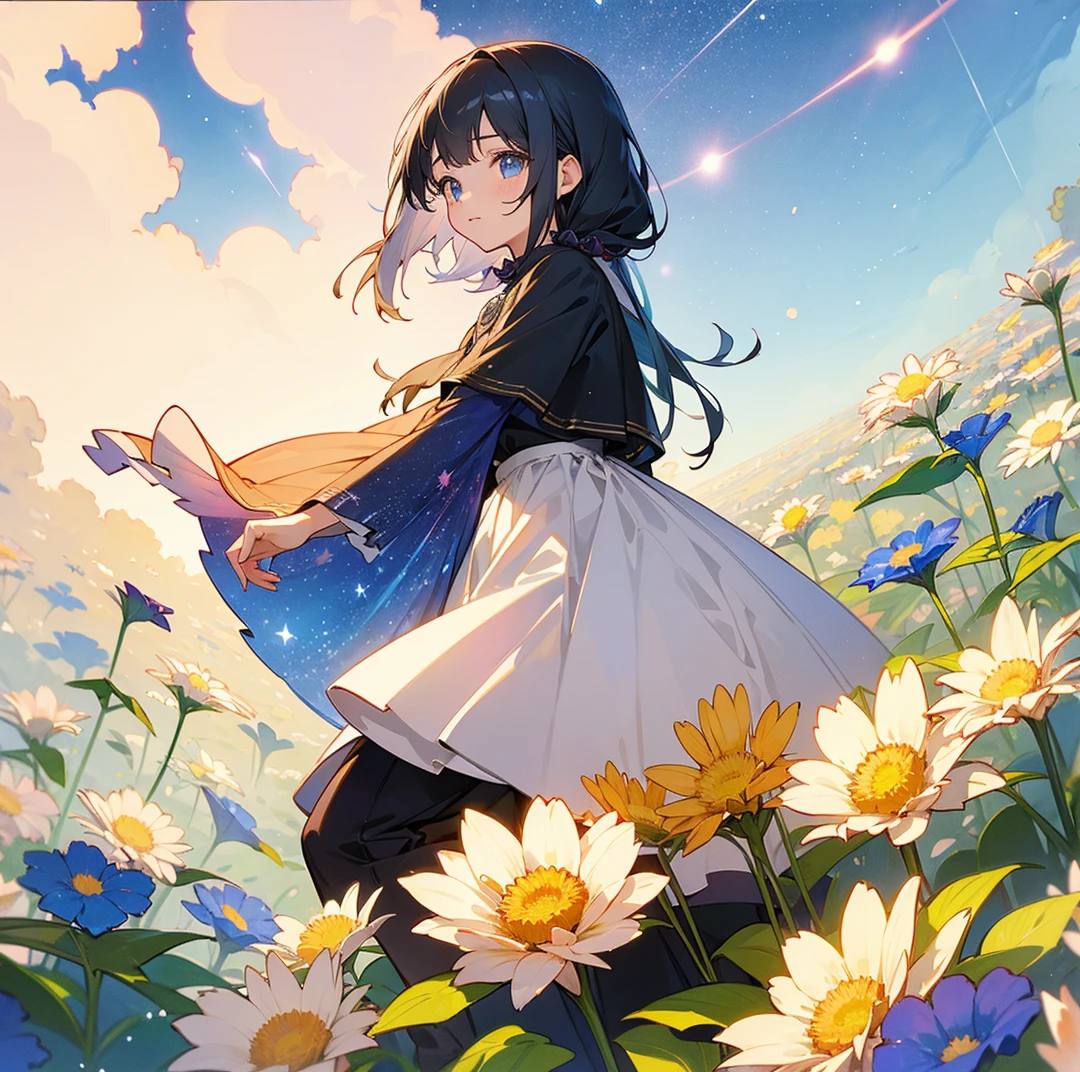 top quality, High target_solve, clearly_image, Detailed Background, girl, flower, flower園, Starry Sky,