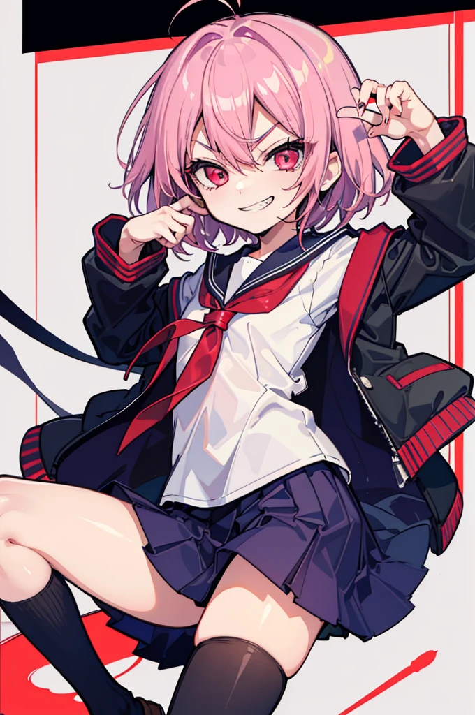 Japanese school Femboy, short hair, pink hair, short skirt, massive ass, massive dick, no underwear, no bra, small breasts, love heart eyes, insane, yandere.