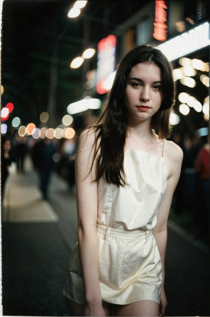 polaroid photo, night photo, 24 year old photo.oh beautiful woman, pale skin, bokeh, motion-blur