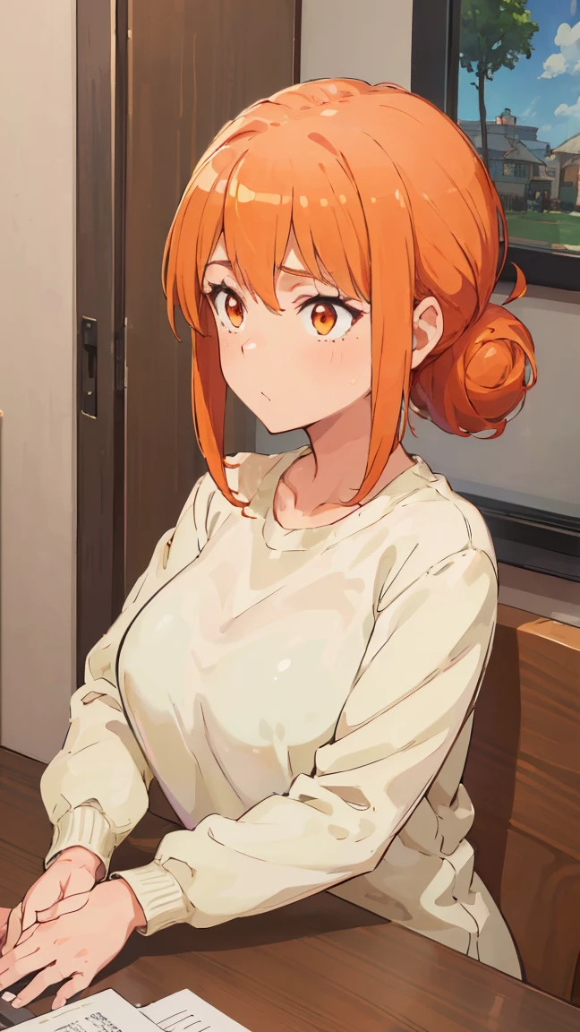 (Highest quality, 8K, masterpiece :1.3),Mrs. Yuigahama,ガハMom, As I expected, my youth romantic comedy is wrong。, One woman,Bun Hair,30 years old,Mom,Orange Hair,nsfw,Plump body,