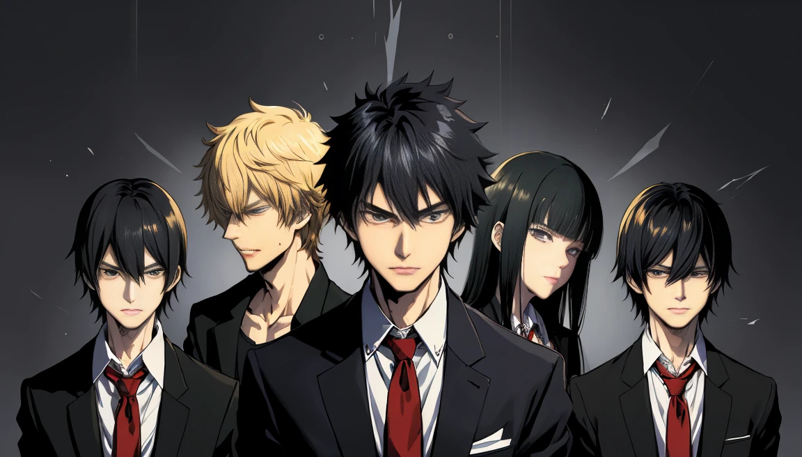 High school boys、Shaggy hair、Black Hair、blazer、Emotionless face、Anime illustration