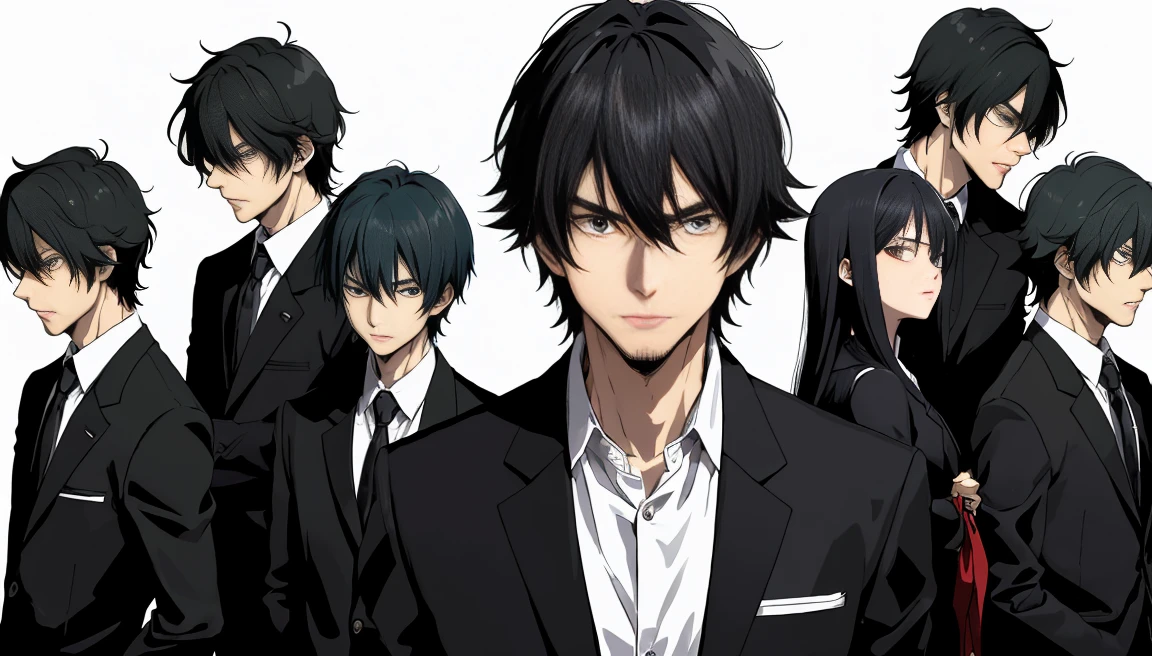 High school boys、Shaggy hair、Black Hair、blazer、Emotionless face、Anime illustration