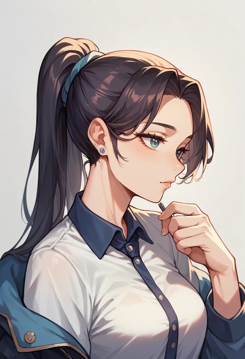 Lovely face,adult,university student 25years old,Coquettish,elegance,ponytail hair , shirt