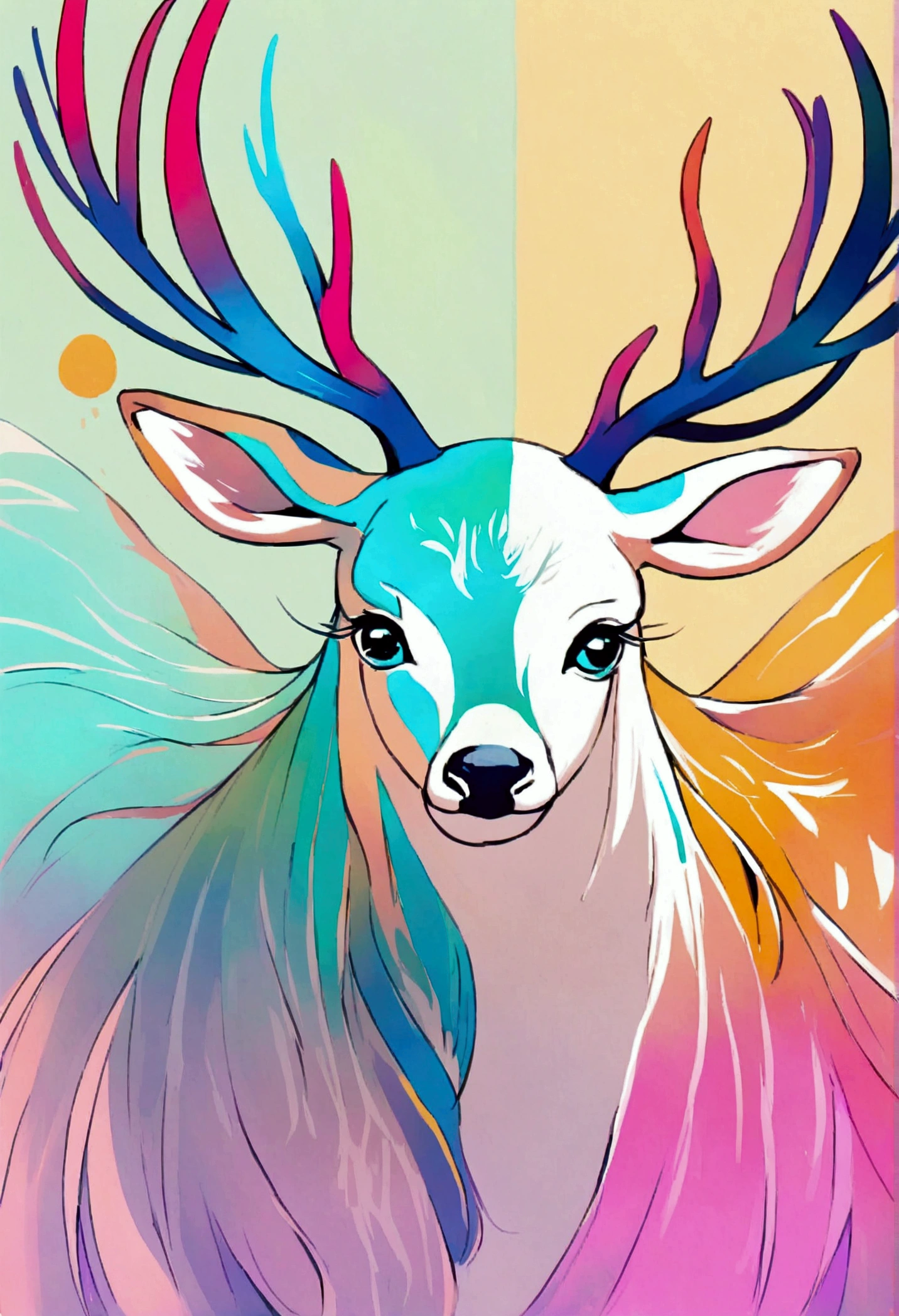 Beautiful and vivid deer painting , Monochromatic light color background