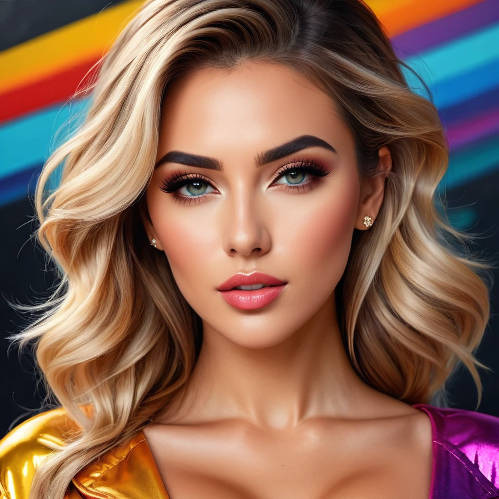 (best qualityer,8K,Hyper-Realism:1.2),swirly vibrant colors, sharp focus, incredibily detailed, studio lighting, ultra-fine painting, hair on the wind, incredibly realistic eyes and lips, Perfect facial proportions, meticulous skin texture, long eyelashes, expressive emotions, elaborate background, impeccable clothes and accessories, precise shadows and highlights, Highly realistic lighting and reflections, immaculate attention to detail,rls,((2k5)) styled, photo hyper realistic, swirly vibrant colors, 16K