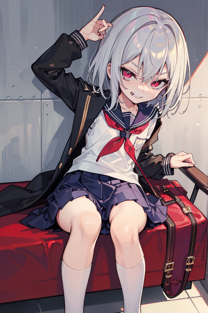(Ideal:1.2), (perfection:1.2), (highest quality:1.2), (best quality:1.2), 1girl, sexy body, (evil smirk:1.2), (loli:1.1), naughty, (school uniform:1.1), detailed body, sexy thighs, small breasts, short hair, high quality eyes, 4K, highest quality resolution, best quality resolution, best quality upscale, flawless