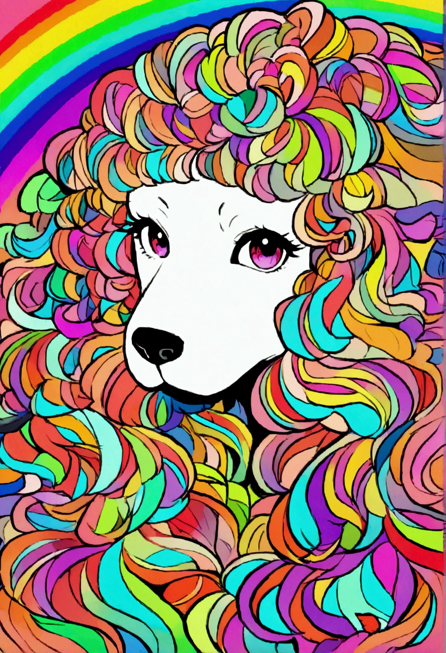 coloring image thick line low detail no shading of a poodle dog