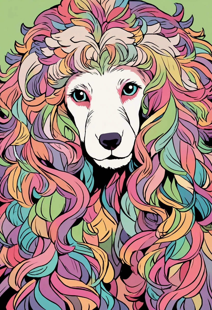 coloring image thick line low detail no shading of a poodle dog