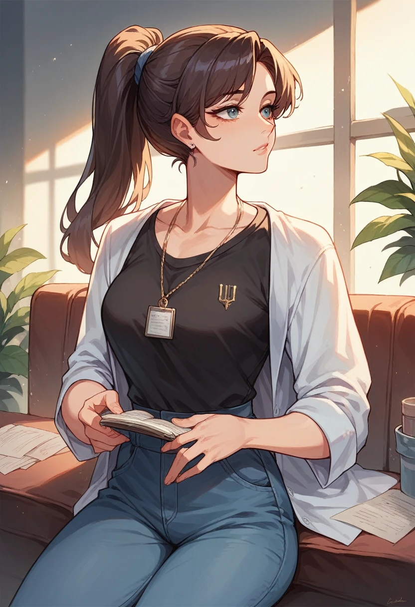 Lovely face,adult,university student 25years old,Coquettish,elegance,ponytail hair , shirt ,trousers