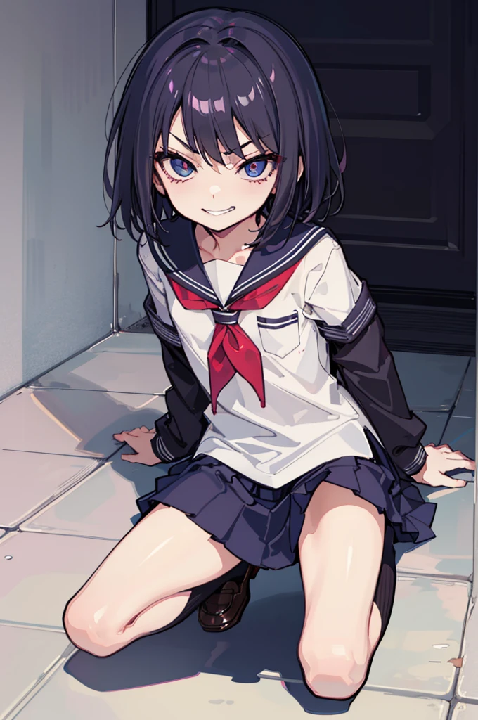 (Ideal:1.1), (perfect:1.1), (flawless:1.1), (highest quality:1.2), (best quality:1.2), street, 1girl, (evil smirk:1.1), (scary smirk:1.1), sharp smirk, (li:1.2), (child:1.1), (school uniform:1.1), detailed body, sexy thighs, small breasts, short hair, sexy eyes, high quality eyes, 4K, highest quality resolution, best quality resolution, best quality upscale,