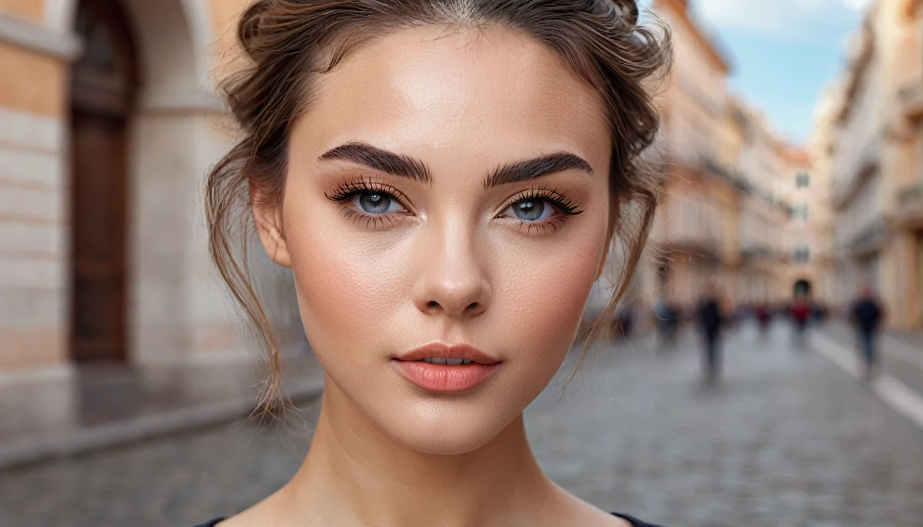 portrait, headshot photo, nice beautiful [race] [emotion] young lady, [location] ​​in the background, [faceform], [cheeks], [hairstyle], [haircolor], [lips], [makeup], thin eyebrows, [fashion], realistic skin, ultradetailed, detailed composition, symmetrical, photorealistic accuracy, ultra detailed