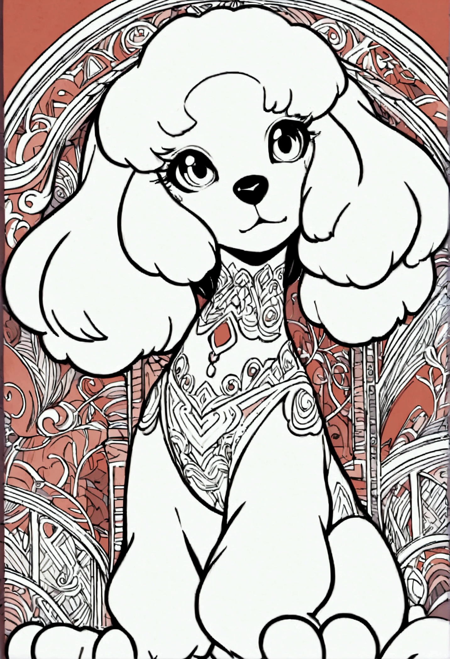 line art cartoon character of a poodle dog
