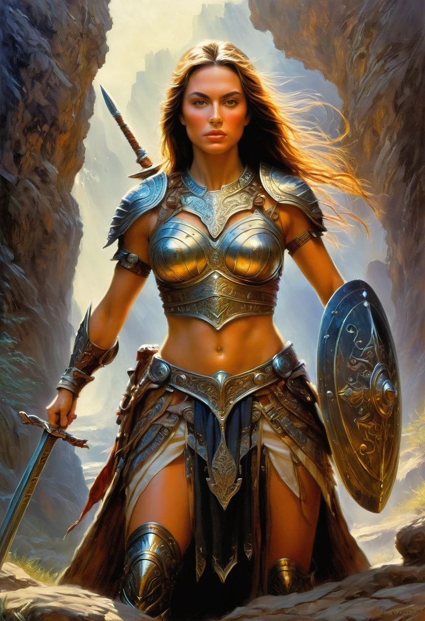 Female Warrior, by Bob Eggleton, best quality, masterpiece, very aesthetic, perfect composition, intricate details, ultra-detailed
