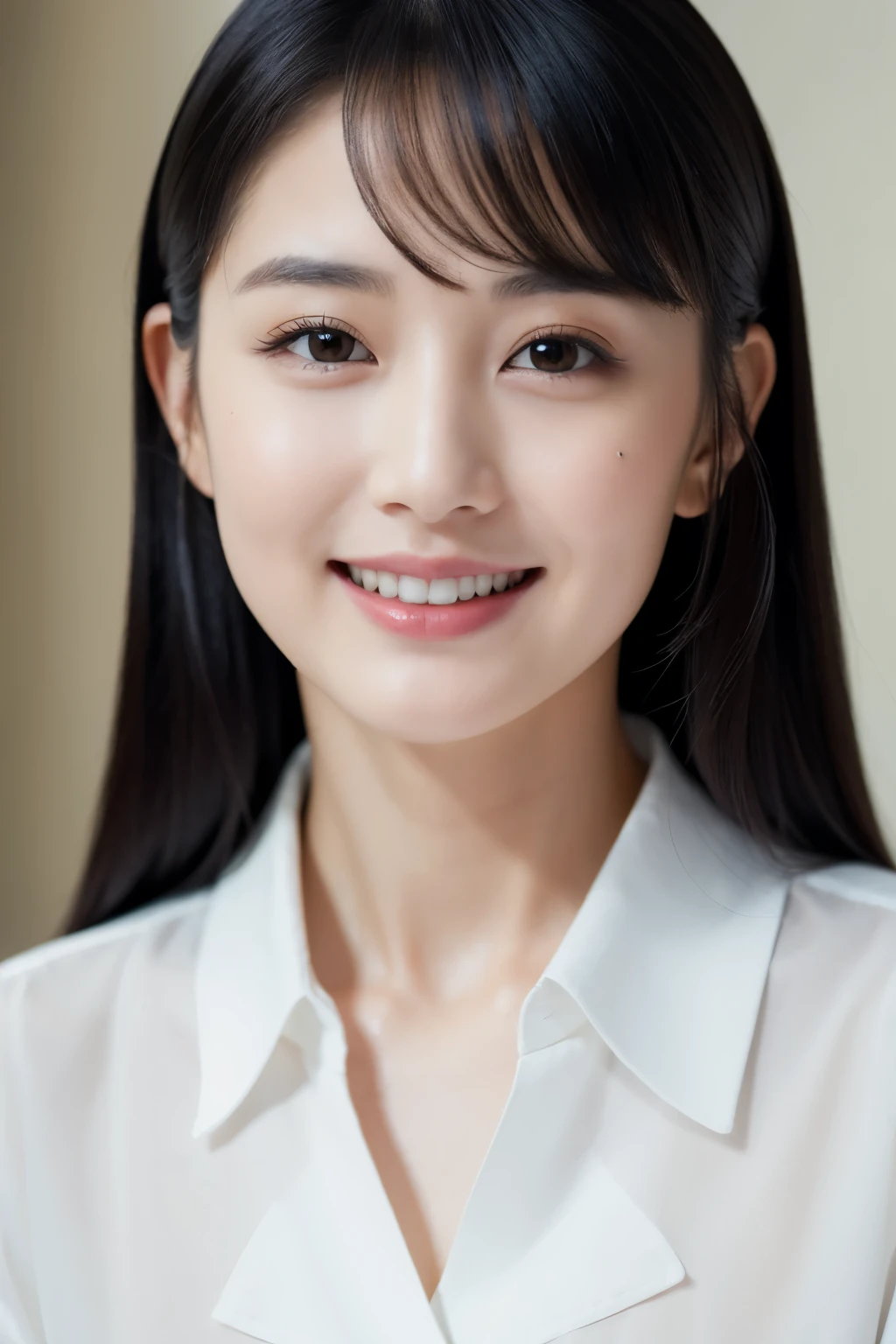 ((highest quality, 8k)),Beautiful woman with perfect figure, Highly detailed face and skin texture, double eyelid, Small Bust,Symmetrical face、Sebaceous reflex、bangs,Delicate facial features、The face is very realistic、Bright Eyes、Looking at the audience、Extremely realistic skin、Background is sky、Movie style、Gentle expression、smile、whiteＴshirt、Natural look、Black Hair、cute