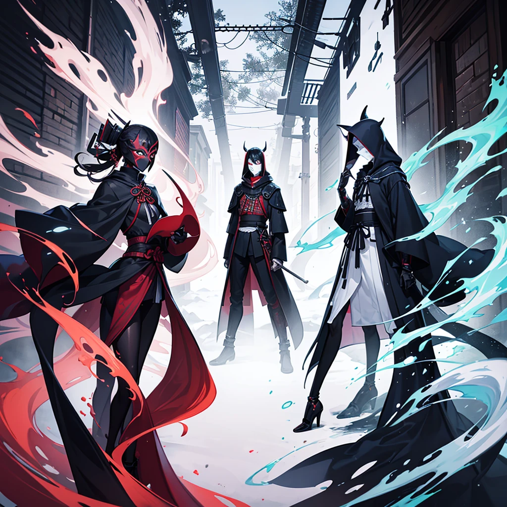 faceless swirl, androgynate, tall, slim, evil, ghostlike, cloaked, samurai accented, masked