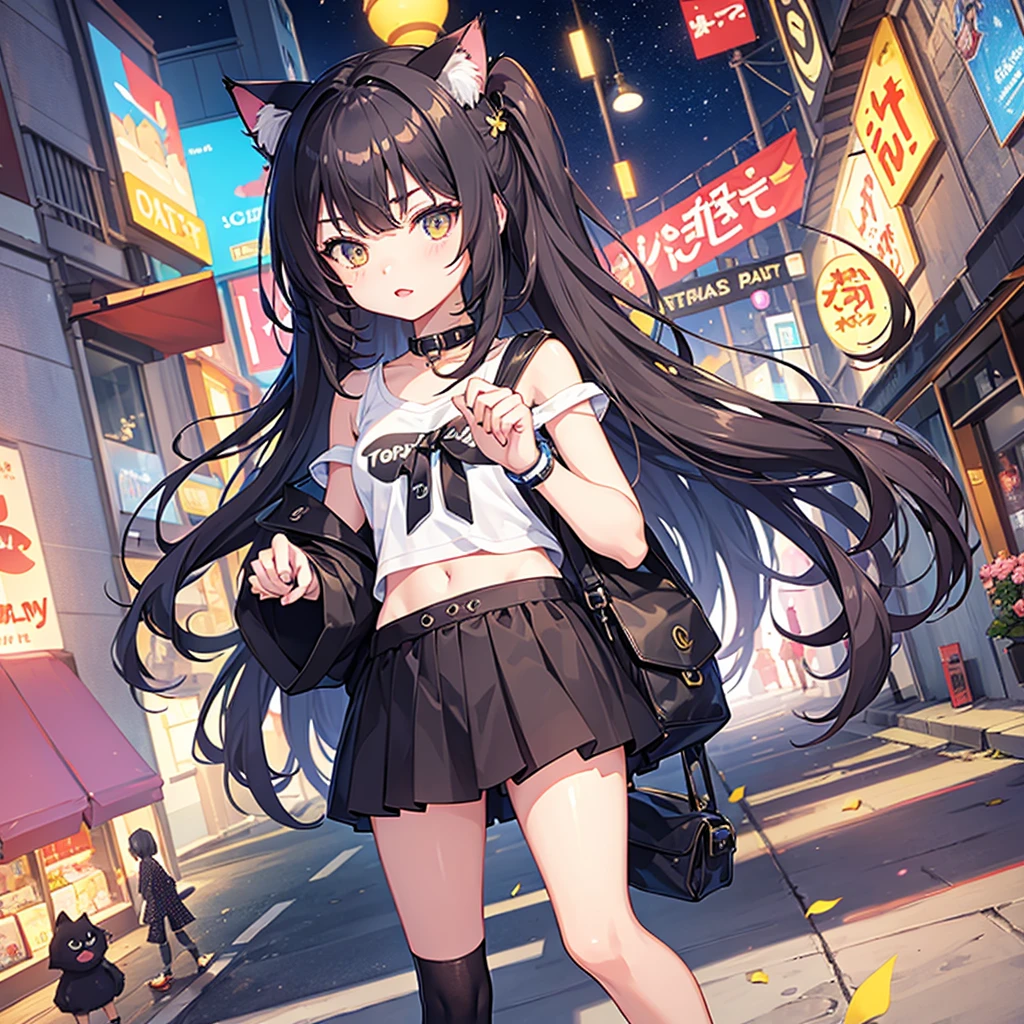 One person,Cat ear girl,,Cat's Tail,Beautiful design,Delicate character design,Red Dress,Long skirt,Red elbow-length gloves,White brick castle,Starry castle balcony,Illuminated by the moonlight,Shy smile,Looking at me with the full moon behind me,He is holding out his right hand