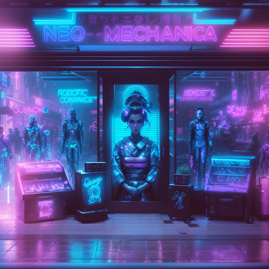 ((Cyberpunk(detailed)), neon lights (cinematic), A cyberpunk guy and cyberpunk girl with futuristic cyber car, high quality 