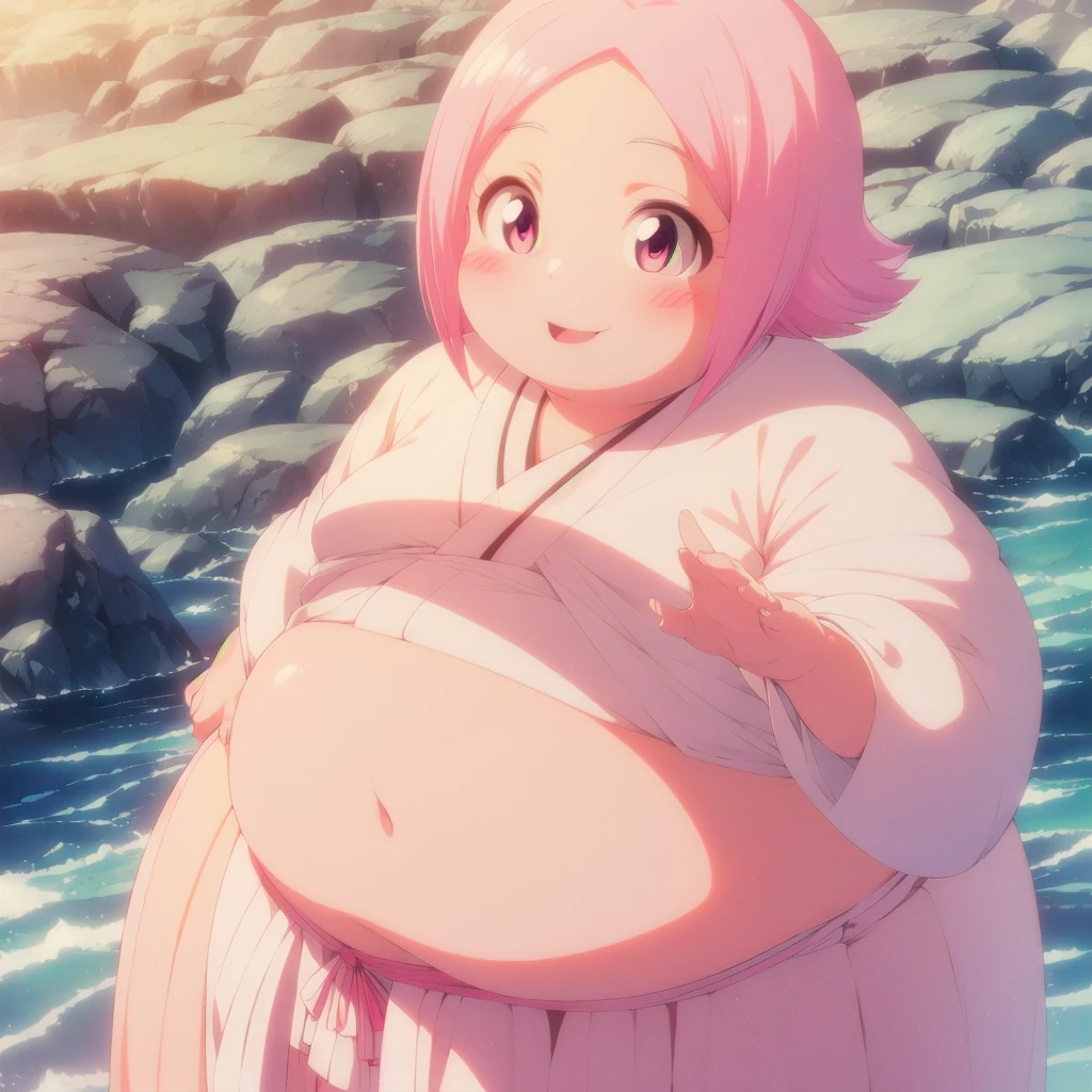 yachirukusajishi, yachiru kusajishi, short hair, pink hair, (pink eyes:1.5), blush stickers, open mouth, forehead,
BREAK long sleeves, japanese clothes, hakama, black hakama,
BREAK outdoors,
BREAK looking at viewer, (cowboy shot:1.5),
BREAK (masterpiece:1.2), best quality, high resolution, unity 8k wallpaper, (illustration:0.8), (beautiful detailed eyes:1.6), extremely detailed face, perfect lighting, extremely detailed CG, (perfect hands, perfect anatomy), standing, smile, blush, solo, 1girl, SSBBW yachiru kusajishi, big cheeks, ssbbw, severely obese ,600lbs obese female, no pupils, ultra detailed, masterpiece, best quality, aesthetic, detailed, Fluffy and Fat Face, Big Butt, Big Cheeks, Obese Body, Sexy, Obese Girl, oddeye, Happy, Cute Expression, Very Hot, NSFW Art