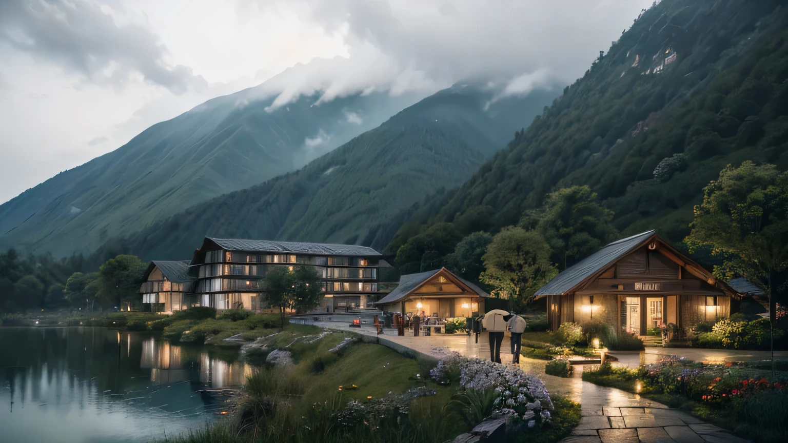 Ghibli,Hayao Miyazaki,Xin Haichenfeng,Nausicaä of the Valley of the Wind,8K,Highest quality,Image of leaves and raindrops, Romantic landscape style, Canon EOS 5D Mark IV, Bright impressionist, Traditional, Sparkling Water Reflection,