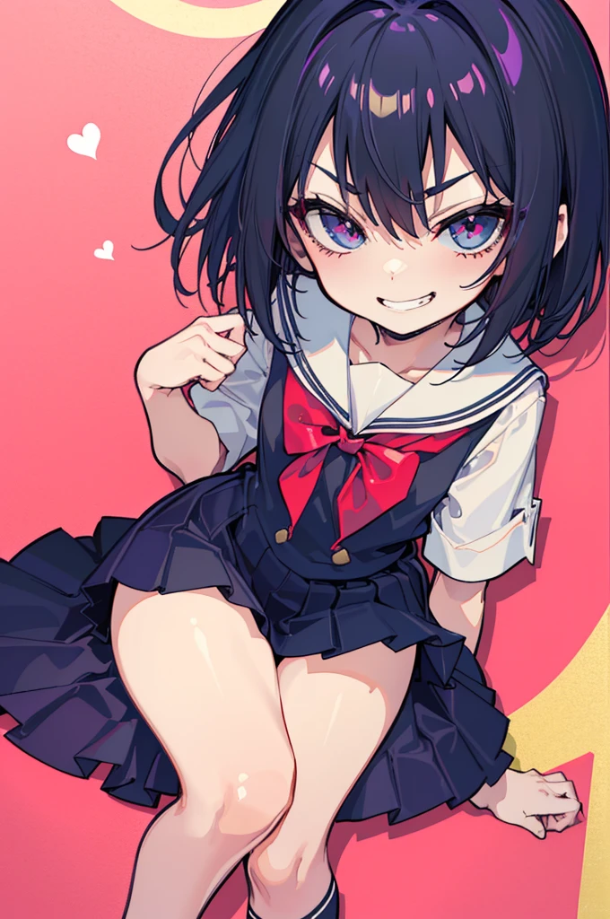 (Ideal:1.1), (perfect:1.1), (flawless:1.1), (highest quality:1.2), (best quality:1.2), street, 1girl, (evil smirk:1.1), (scary smirk:1.1), sharp smirk, (loli:1.2), (child:1.1), (school uniform:1.1), detailed body, sexy thighs, small breasts, short hair, sexy eyes, high quality eyes, 4K, highest quality resolution, best quality resolution, best quality upscale,