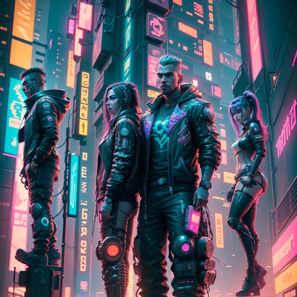 ((Cyberpunk(detailed)), neon lights (cinematic), A cyberpunk guy and cyberpunk girl with futuristic cyber car, high quality 