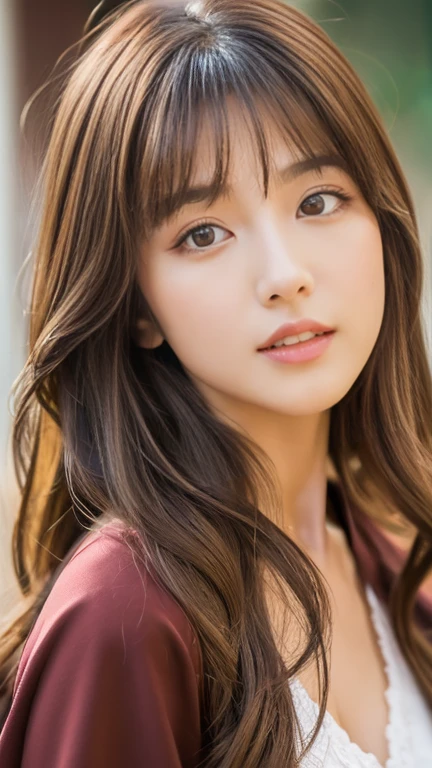 Highest quality, 8K, ,masterpiece :1.3)), In-person audience,((Whole body 1.2)) ,Beautiful woman, Wide Shot ,One girl, , Cafe,, , Brown Hair , bangs,Highly detailed face, Highly detailed lips, Fine grain, double eyelid