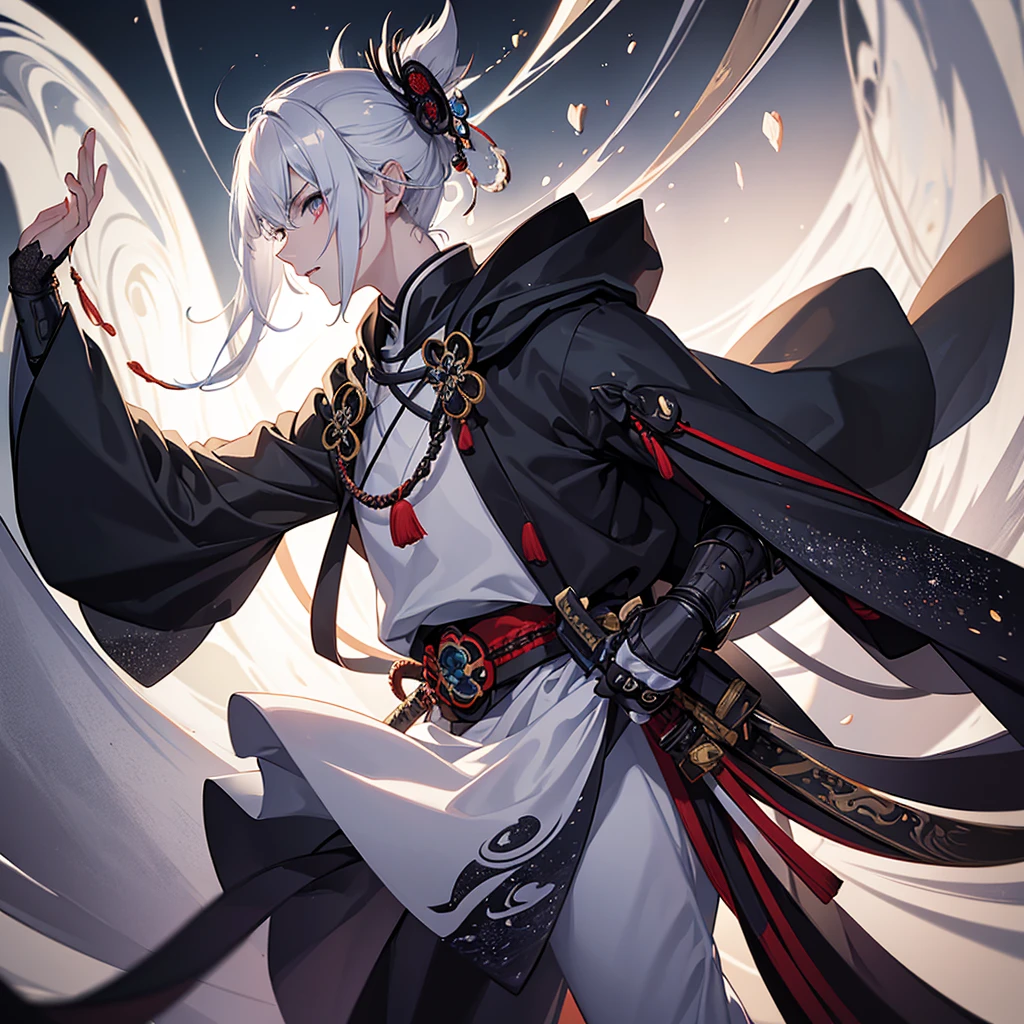 masterpiece, faceless, solo, androgynous, swirled mask,  tall, slim, cloaked, ghostly, evil, samurai like accents, bowed