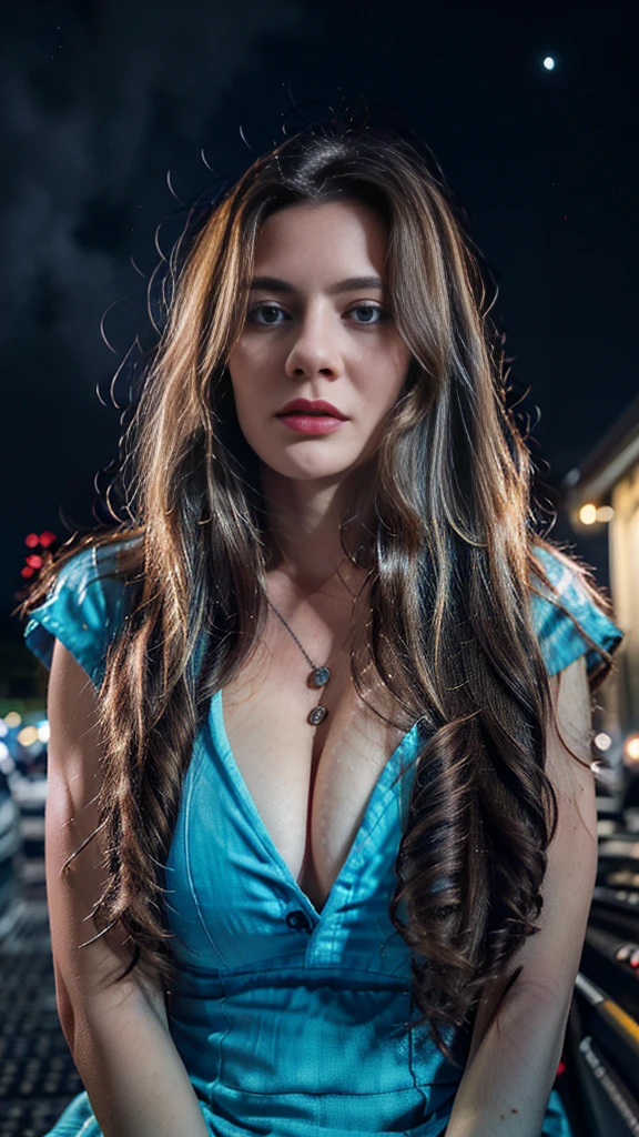 masterpiece, best quality,, sexy women, (colorful),(finely detailed beautiful blue eyes and detailed face),cinematic lighting,bust shot,extremely detailed CG unity 8k wallpaper,wavy white hair,solo,angry face,red dress,((flying petal)), sky, cloudy_sky, building, moonlight, moon, night, (dark theme:1.3), light, fantasy,