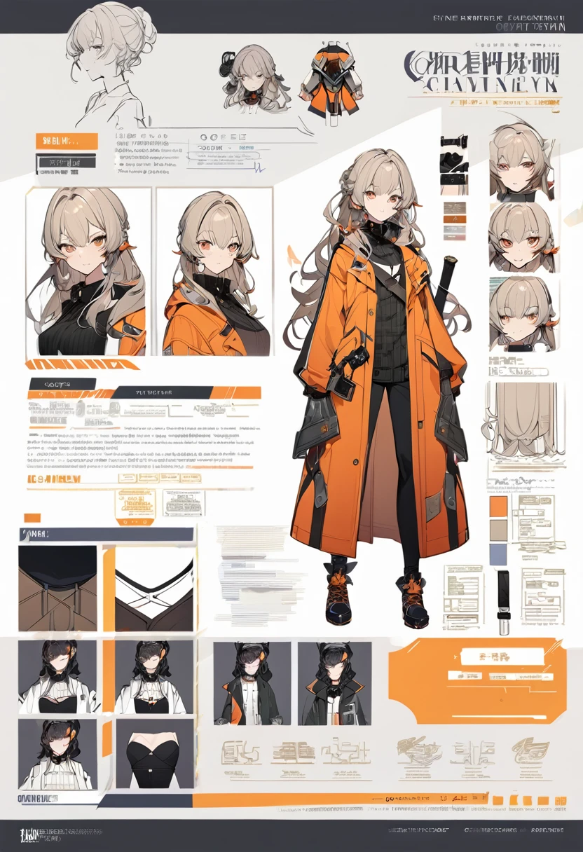 Virtual Character Design,concept character sheet, face, modern design, 1 woman, 