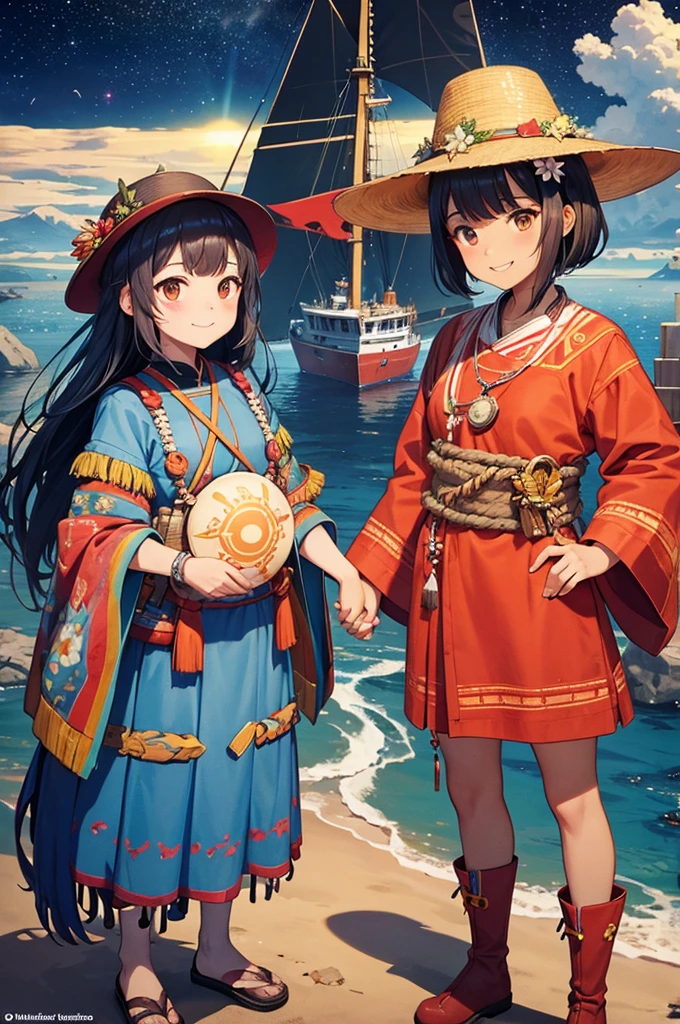 Ship malfunction: Engine trouble, smoke, alarm bells, emergency
Unknown planet: Colorful landscapes, bizarre plants, two suns, strange ecosystem
Natives: Unique appearance, culture, traditional attire, gesture of friendship
Friendship: Cooperation, helping hands, smiles, holding hands