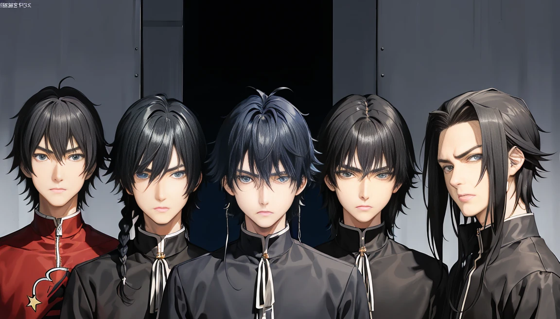 High school boys、Shaggy hair、Black Hair、uniform、Emotionless face、Anime illustration、One person
