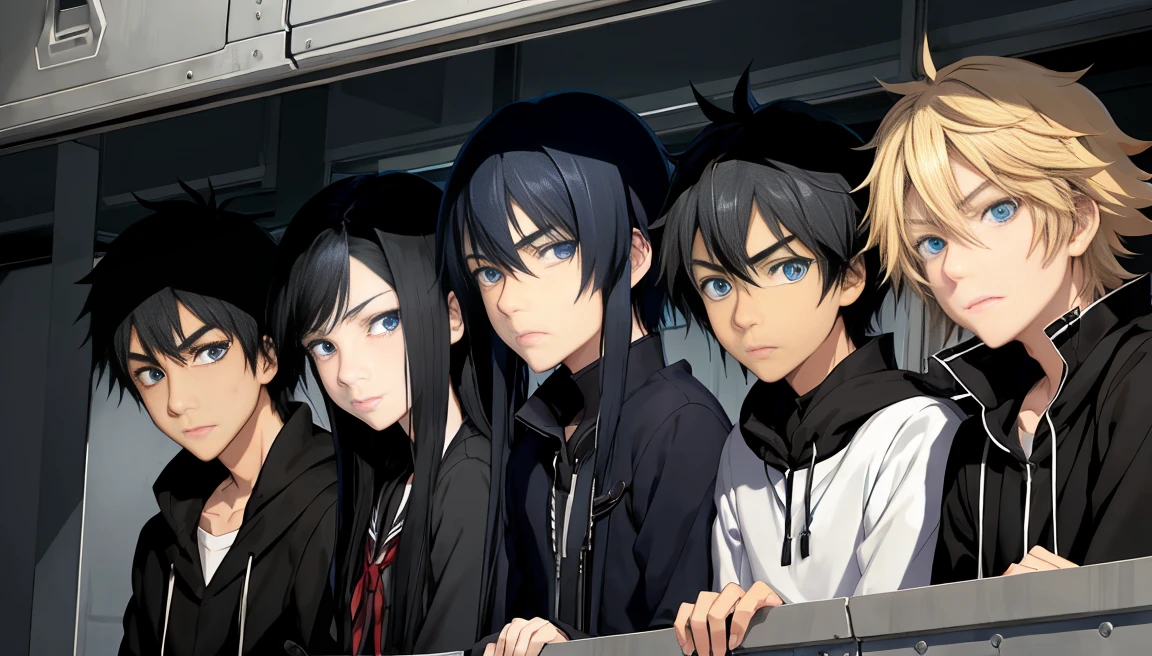 High school boys、Shaggy hair、Black Hair、、Emotionless face、Anime illustration、One person、Not real、High school sophomore、blue eyes、Looks bored、