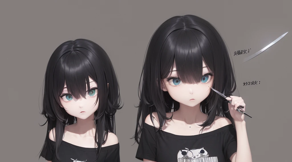 (Very refined)、suicide、knife、(Tshirt)Miss、Offensive photos、Solitary、(contour)、(with movement)、Dark background、Black figure、(contour)、slim body、Room Background、unit、sad、1 person、