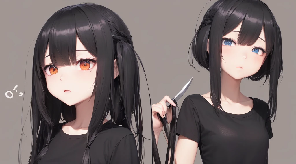 1girl, solo, twintails, sketch, traditional media, eyepatch,\(medium\),Slouching full body,fellatrix style,bimbo,lips,makeup, Character design diferent views of character