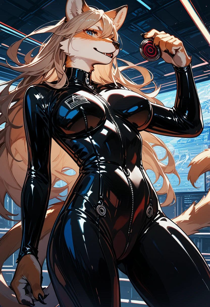 Highest quality, Highest quality, High quality illustrations, masterpiece, Ultra-high resolution, Detailed Background, cyber-, Absurd, Perfect Anatomy, performance, Good lighting, Shadows in the movies(kemono, Furry Personifi猫ion), Rubber suit, latex, neon, neonライト, neonカラー, Bodysuits, Plug Suit, cyber-スーツ