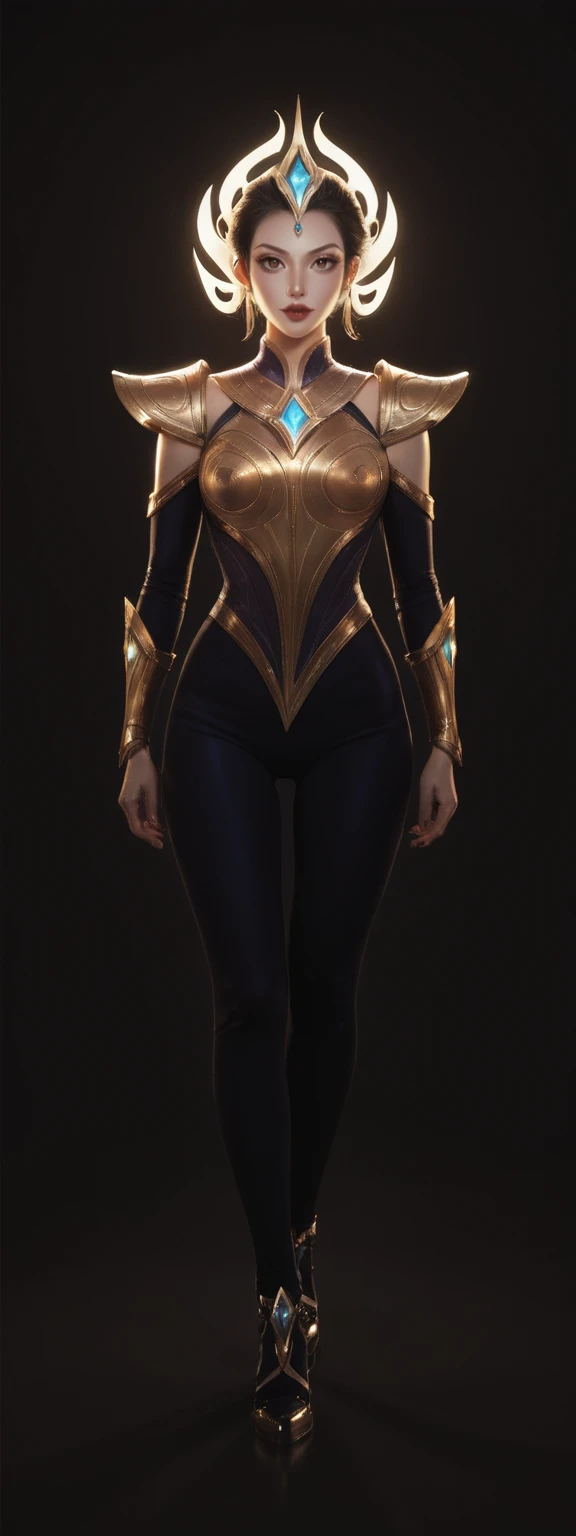 realistic, score_9, score_8_up, score_7_up, score_6_up, 
1girl, solo, from front, full body, Galio \(league of legends\),  black background, makeup, sidelighting, backlighting, glowing,