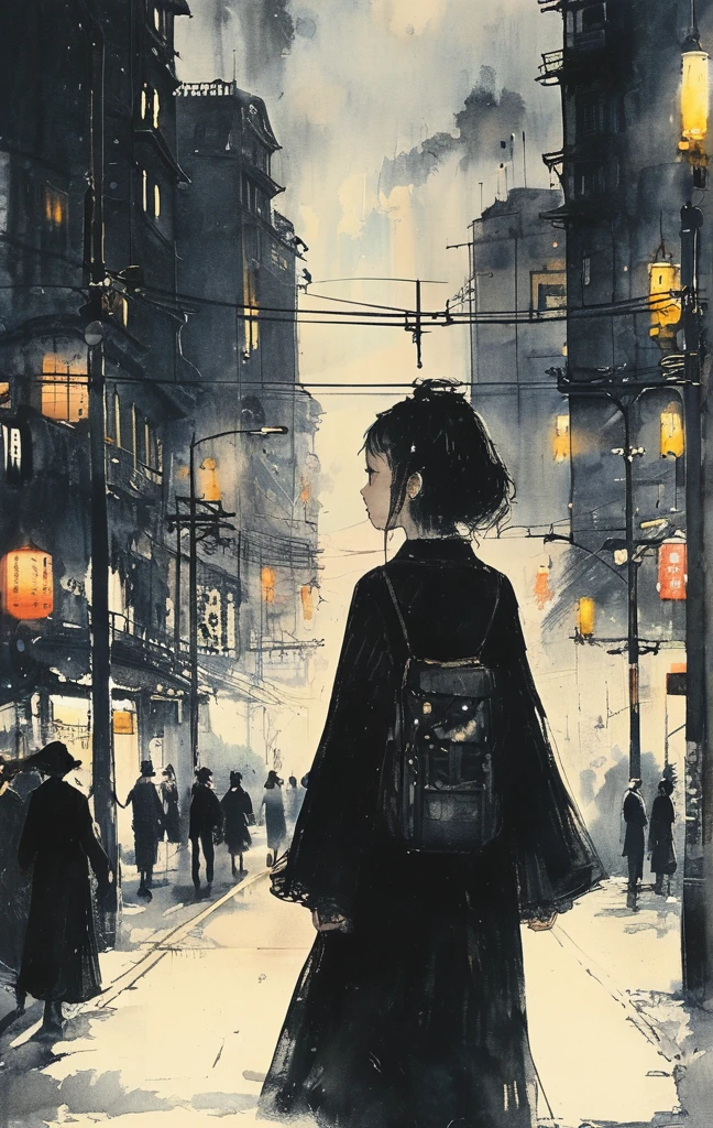 「I bow my head as if I were in despair.、Woman walking in a dark city。The desperate woman suddenly、Illuminated by the intense brightness of car headlights、The world is instantly illuminated in pure white light......。 」