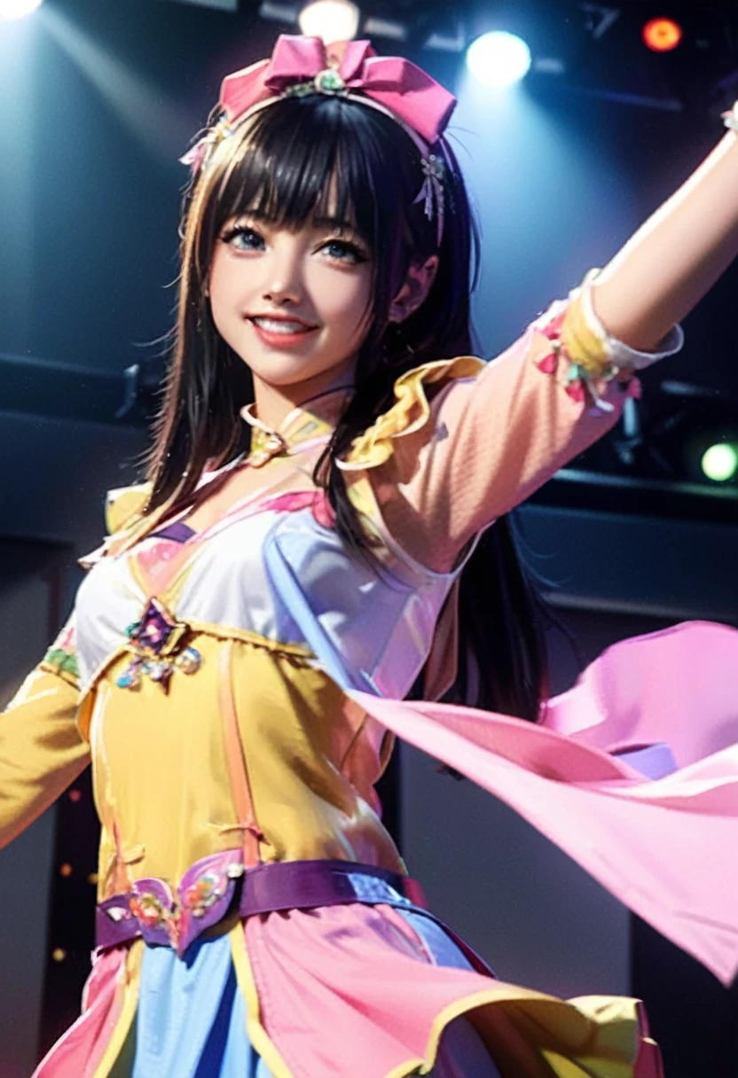 Idol、Cute face、Realistic、Bright Eyes、Cute Smile、Colorful costumes、Stage Lighting、Slender body