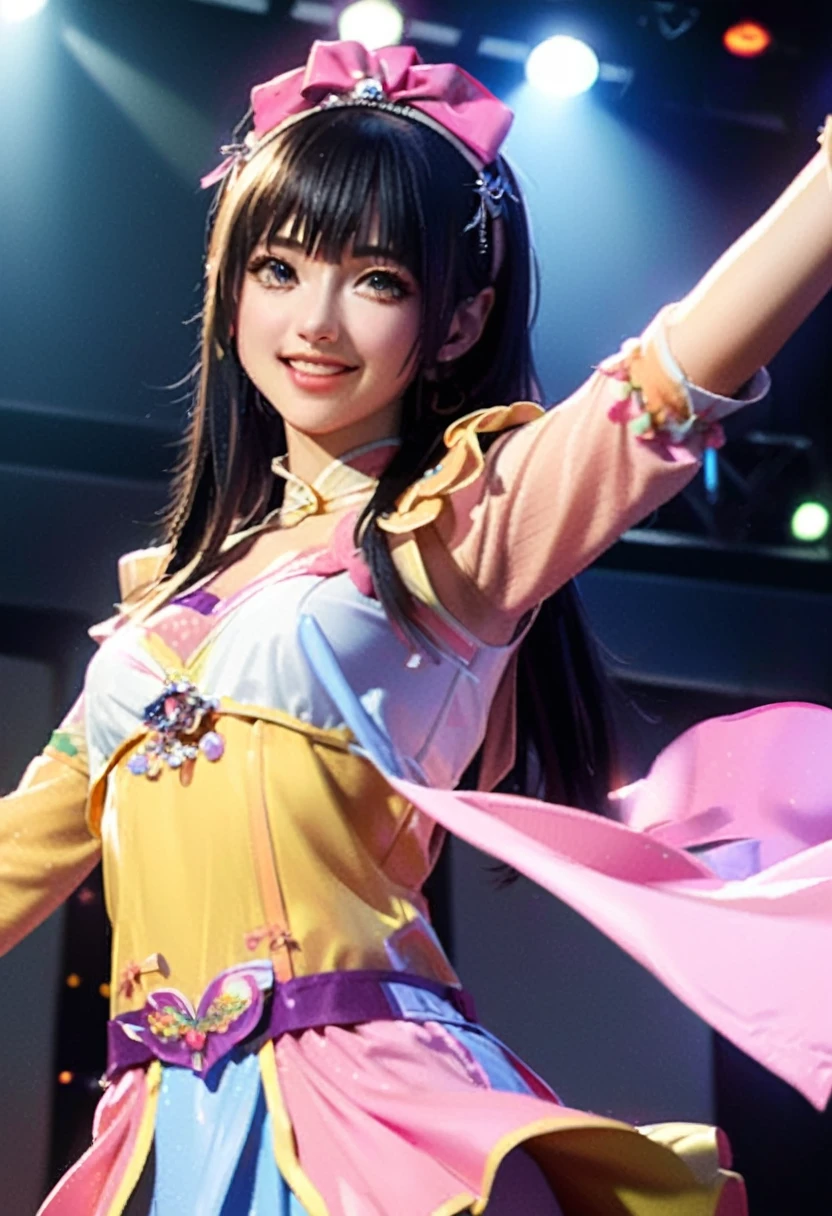 Idol、Cute face、Realistic、Bright Eyes、Cute Smile、Colorful costumes、Stage Lighting、Slender body