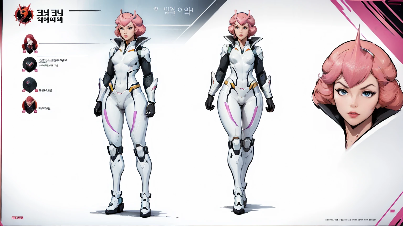 ((character design sheet)),((full body view)),Best picture quality, high resolution, 8k, realistic, sharp focus, realistic image of elegant lady, Korean beauty, fashion model, beautiful face, cute, futuristic head gear, futuristic AI VR glasses, happy smile, pure white pink hair, blue eyes, wearing high-tech cyberpunk style red Batgirl suit, radiant Glow, sparkling suit, mecha, perfectly customized high-tech suit, fire theme, custom design, 1 girl,swordup, looking at viewer,alluring_lolita_girl