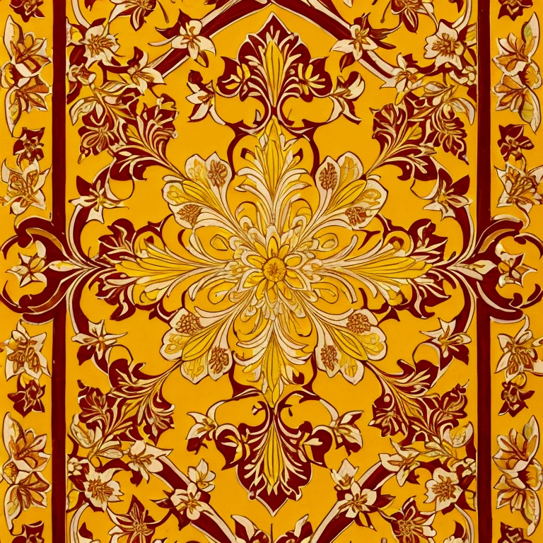 Tuscan floral patterns with warm yellow and orange tones.