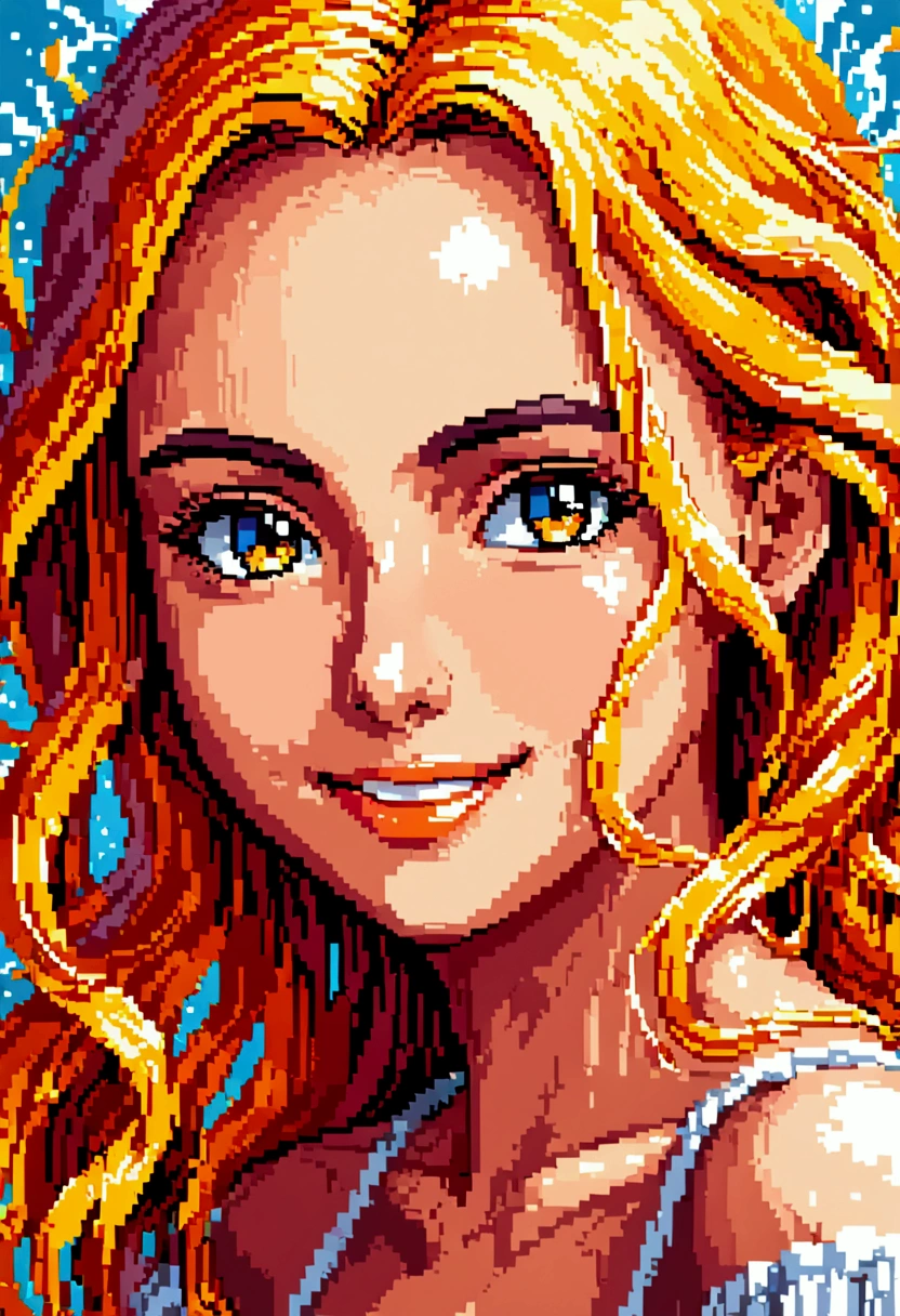 a pixel art oil painting of beautiful girl with perfect face, (pixelart:0.6) smile, vivid color, splashing painting style, perfect mix color, super detailed, best quality wallpaper, 8k, absurdity, expressive realism, perfect lightness