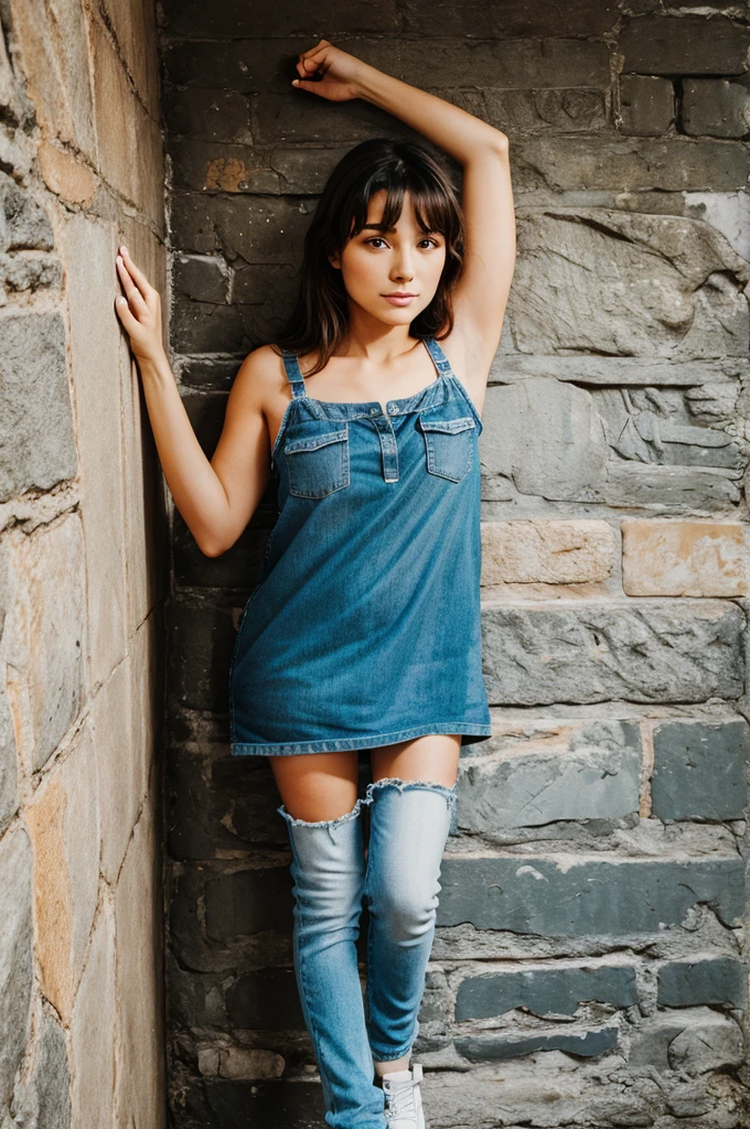 sexy adventure girl captured, in captivity, orders, Handcuffed, make up, lipstick, BDSM, wearing red overalls, photo by full body, inside the bottom of the dungeon cell, hypdertailed, 