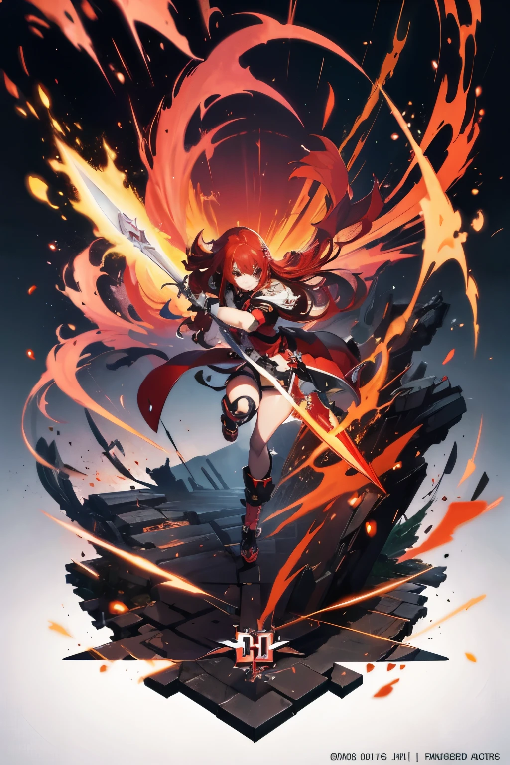 Anime character with red hair and a sword in his hand, Guilty Gear Art Direction, Guilty Gear Strike Splash Art, Detailed digital anime art, Detailed Anime Character Art, Amazing character art, Jan J, 2. 5d cgi anime fantasy artwork, Magnificent and elaborate character art, Fan Art Best Art Station, guilty gear art style, artstation pixivでトレンド