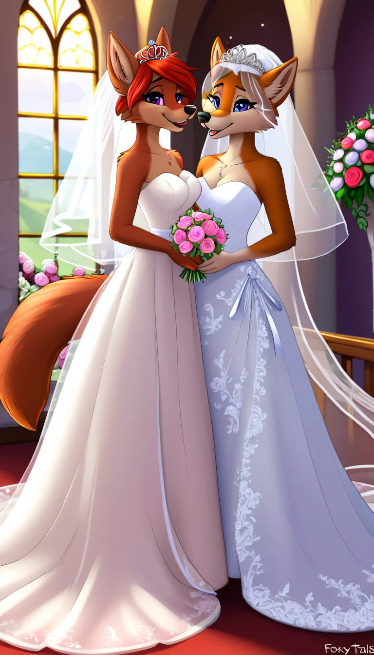 furry foxy tails yiff bride lesbian & lesbian women & women & wedding dress wedding dress wedding dress veil tiara chapel,
