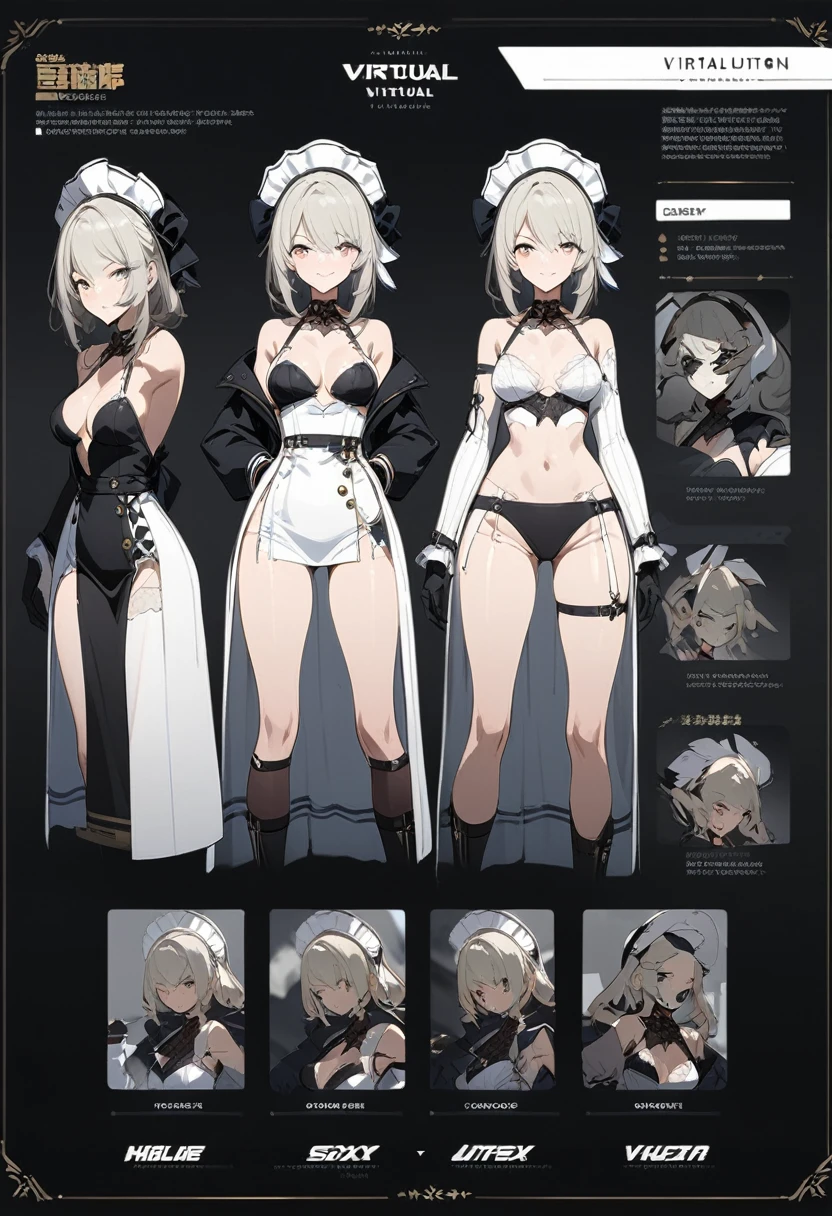 Virtual Character Design,concept character sheet, face, modern design, 1 woman,sexy concept, Headdress