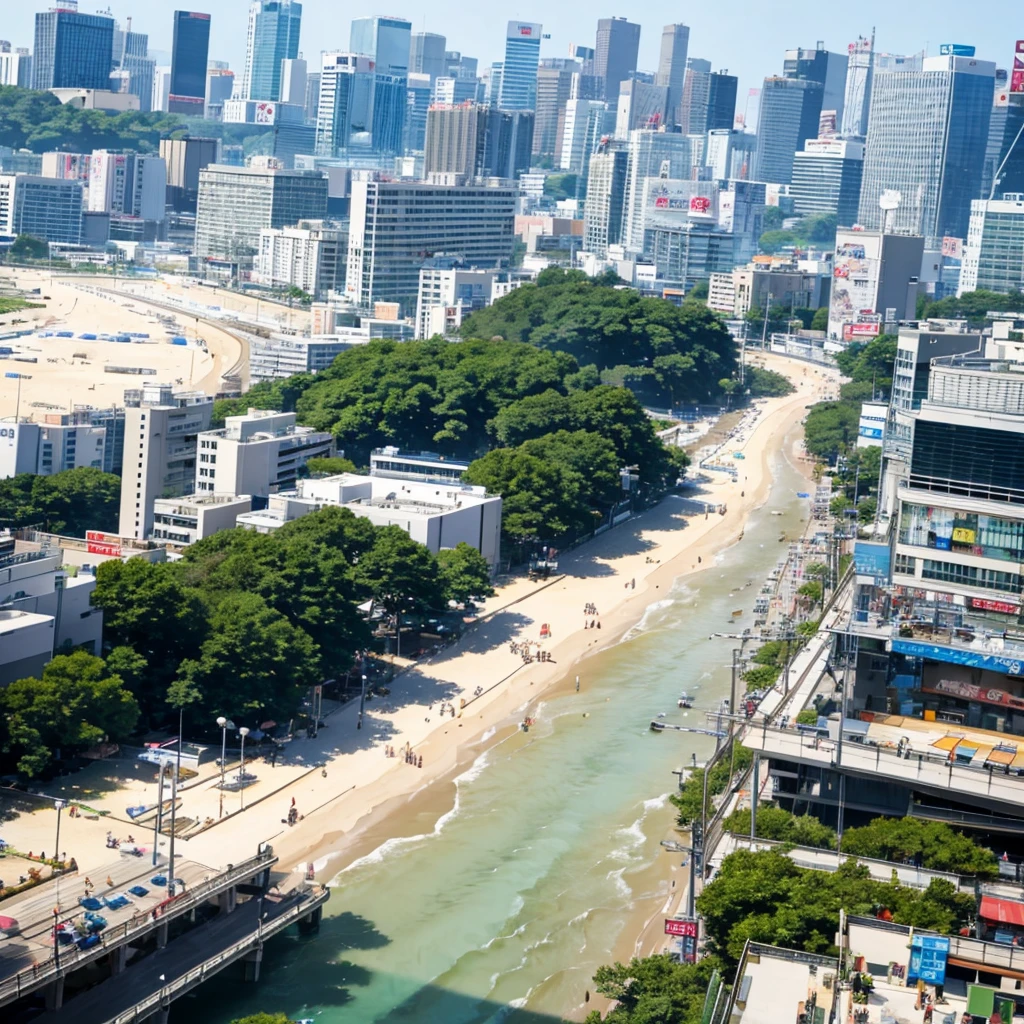 Close-up of a beach in Shibuya in midsummer 