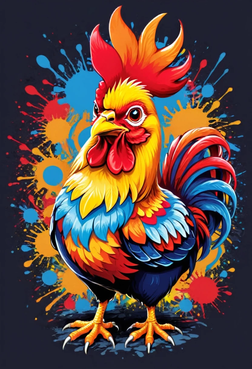 A t-shirt with vector art of a colorful Barcelos rooster illustration , At the center, swirly vibrant colors, paint splashes and smears, high détail, t-shirt designs
(artwork, best quality, proffesional, perfect composition, very aesthetic, absurdrez, super verbose, Intricate details:1.3)