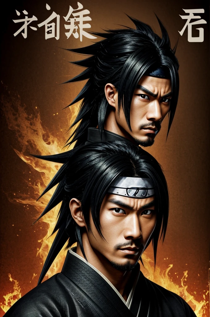 A combination between a samurai and a ninja in the style of Sasuke Uchia and that says zenhack on the front