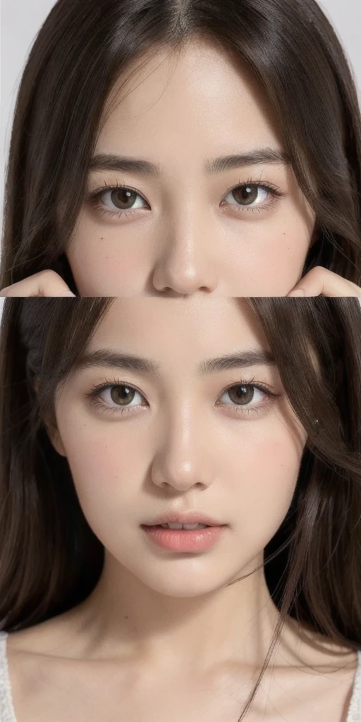 best quality, works, (realistic: 1,2), 1 girl, brown hair, brown eyes, Front, detailed face, beautiful eyes